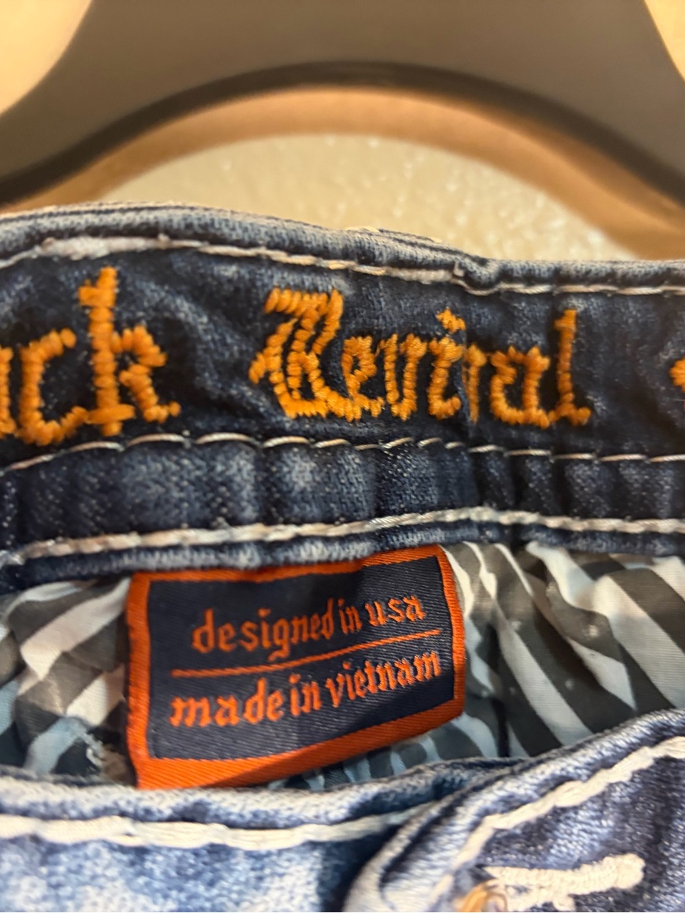 Rock Revival Blue Jeans with Orange Embroidery and Label